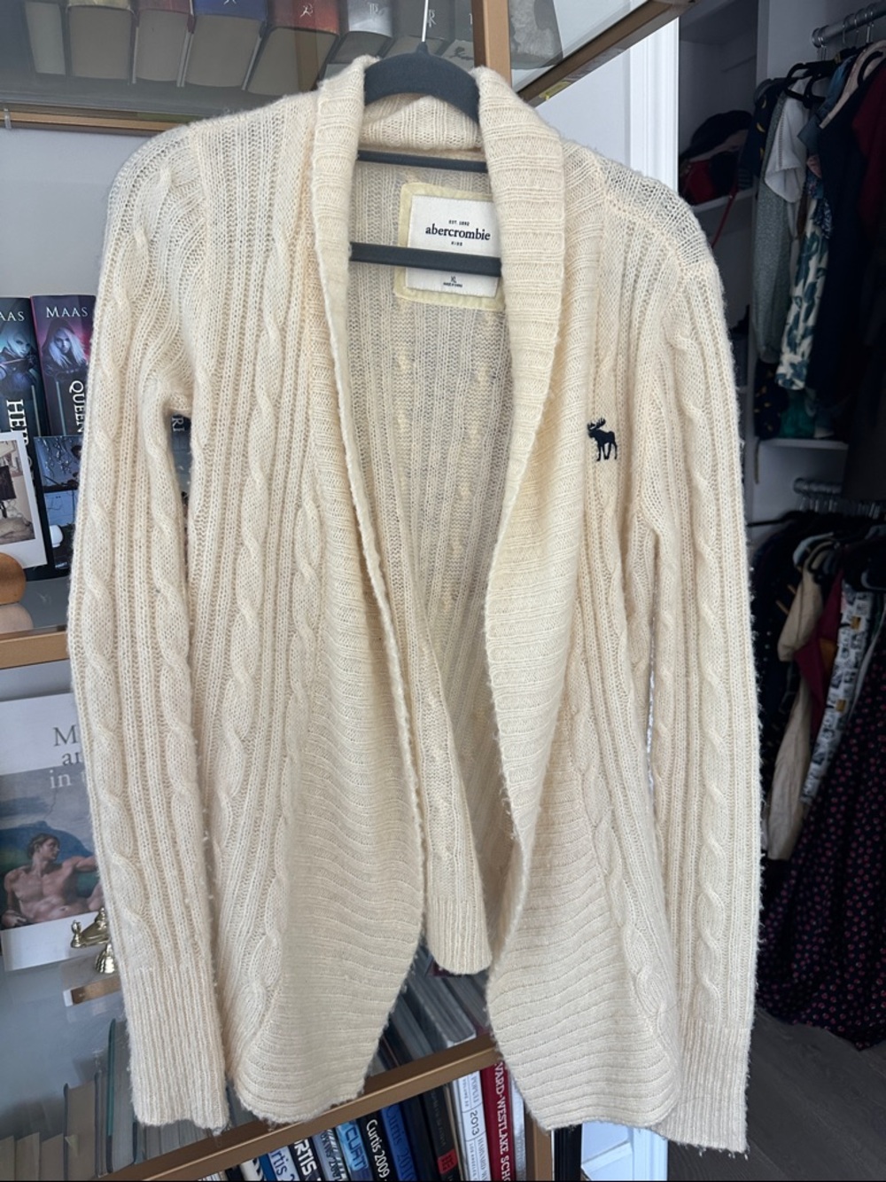 Vintage Wool Abercrombie & Fitch Cream Cable-Knit Cardigan